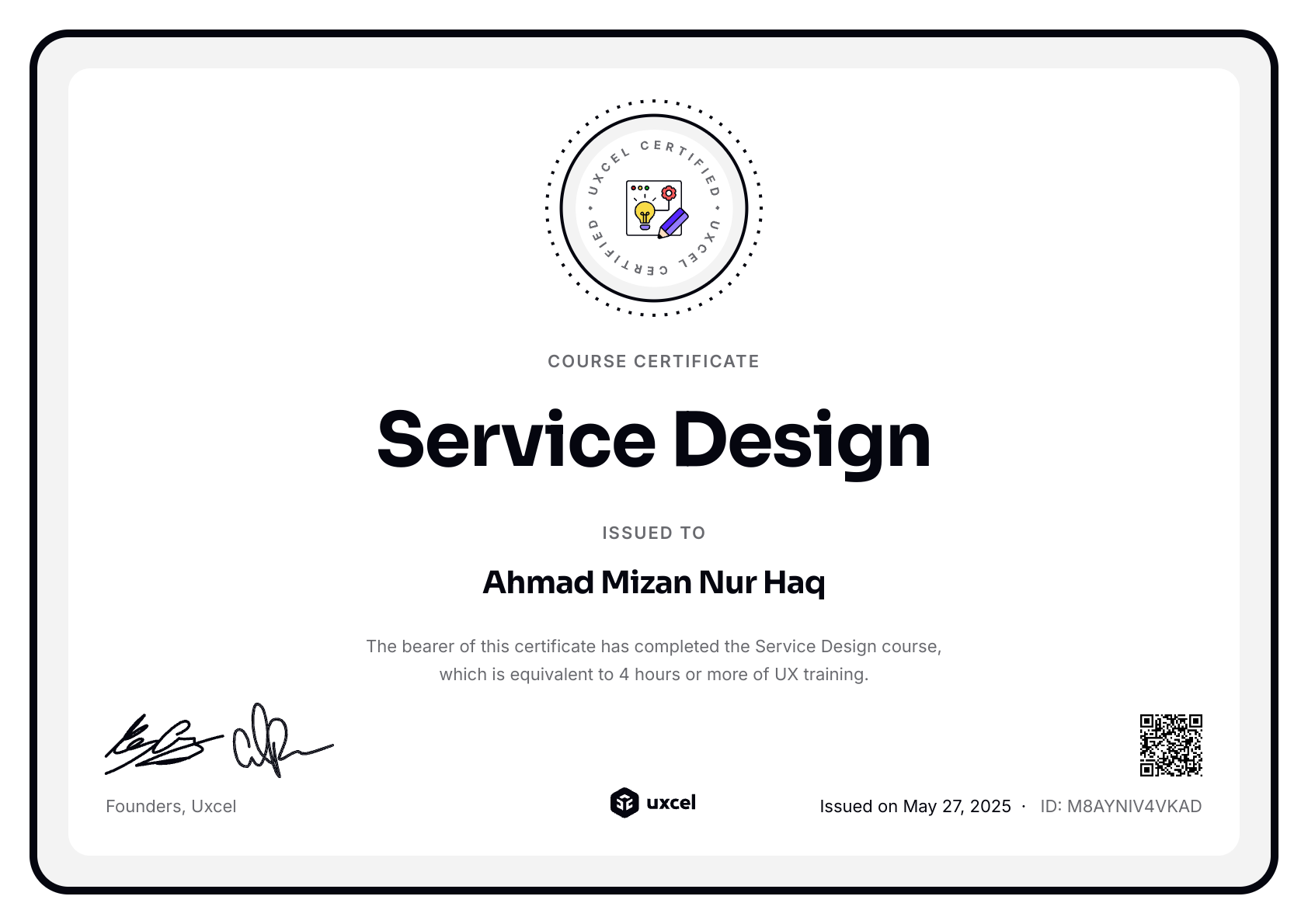 Ahmad Mizan Nur Haq's certificate
